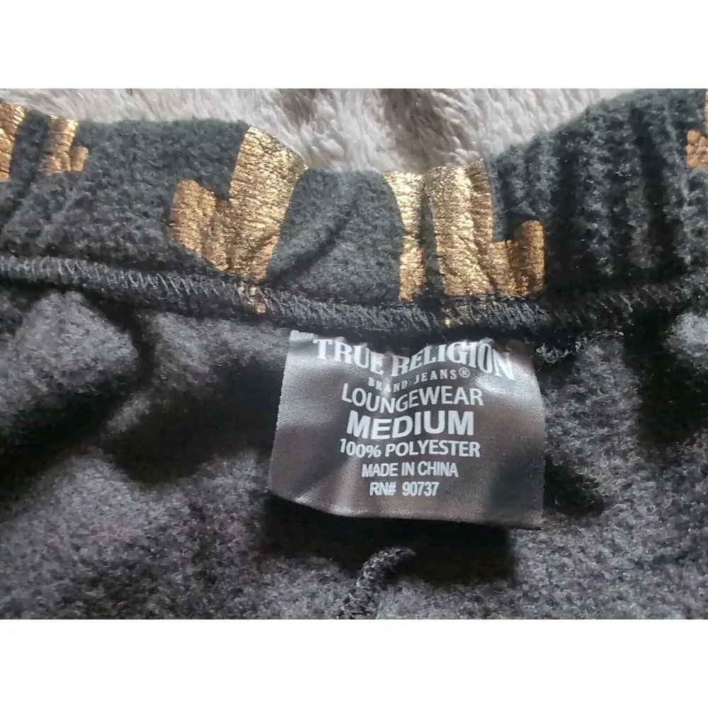 Men's True Religion Fleece‎ Pants PJs  Size M 32-34 Loungewear Black Gold